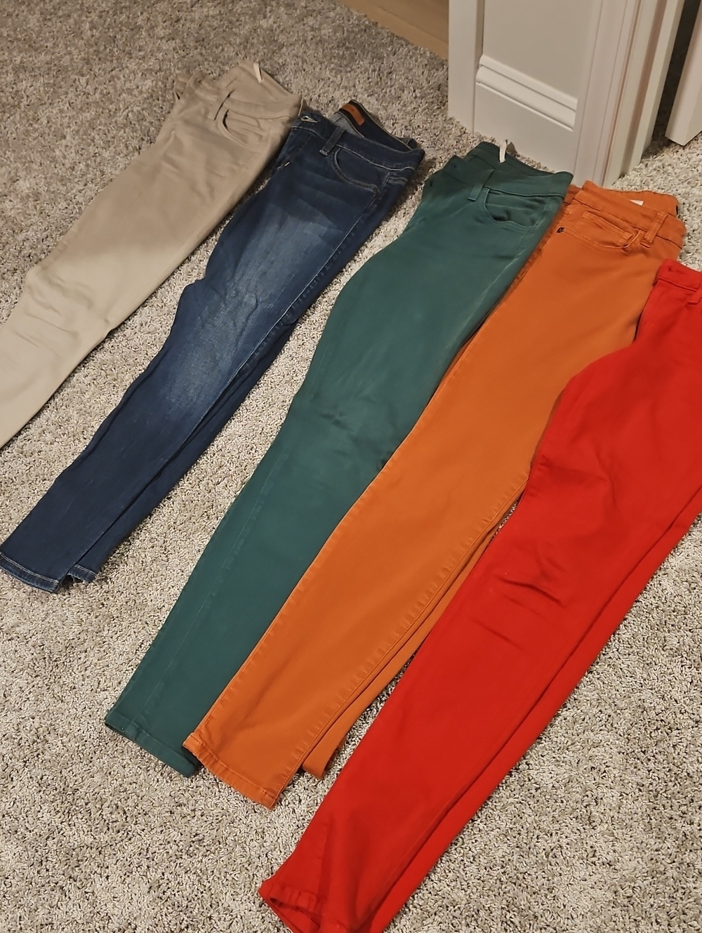 Joe's Jeans Skinny Pants in Beige, Indigo, Teal, Orange, and Red